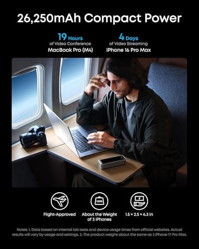 Anker Prime Power Bank, 26,250mAh 3-Port Portable Charger with 300W Max Output, Two-Way Charging, TSA-Approved, App Control, for MacBook, iPhone 17/16 Series, and More (Base Not Included) 5