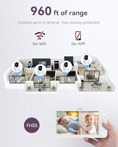 Comfyer 7" HD Split-Screen Baby Monitor with 2 1080P Cameras, 120 Hrs 6000mAh Battery Runs 5 Days in VOX Mode, No WiFi Monitor with a Flexible Bracket, 2 Way Audio, Remote PTZ, Auto Night Vision 3