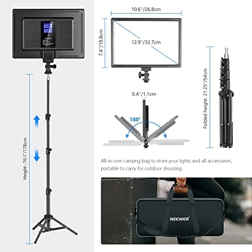 Neewer 13" Led Video Light Panel Kit, 2 Pack Dimmable Bi Color Soft Key Lighting with Tripod Stand, 8000mAh Battery, 3200~5600K CRI97+ 2400Lux for Game/Streaming/YouTube Recording/Studio Photography 5