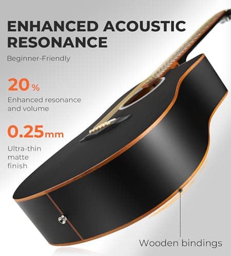 Vangoa 41" Acoustic Guitar Bundle for Adults Beginners Teens Dreadnought Full Size Cutaway Guitarra Acústica Kit with Wooden Bindings, Gig Bag, Tuner, Steel Strings, Capo, Strap, Black 2