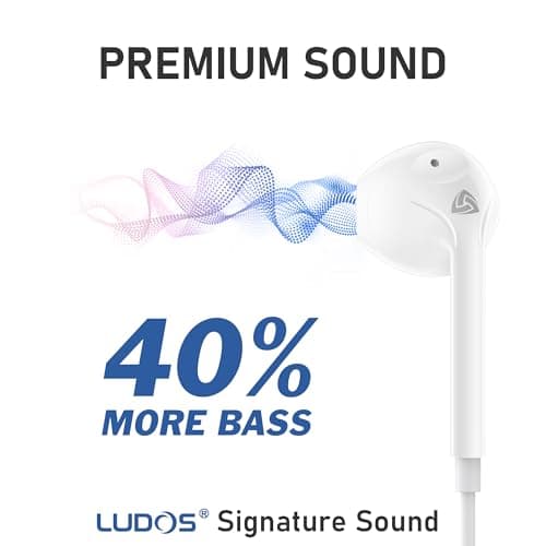 LUDOS ZENITH Wired Earbuds in-Ear Headphones, 2 Years Warranty, Earphones with Microphone, Corded for 3.5mm Jack Ear Buds for iPhone, Samsung, Computer, Laptop, Kids, School Students, Women, Small Ear 2