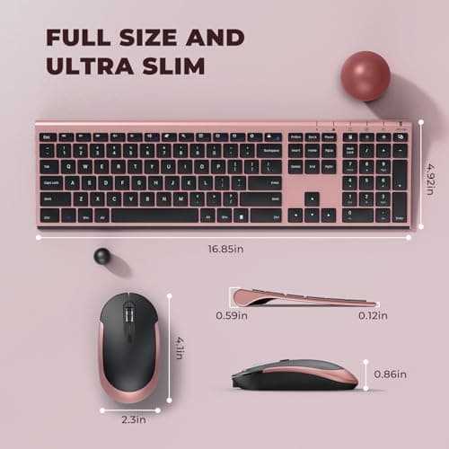 Wireless Keyboard and Mouse, Vssoplor 2.4GHz Rechargeable Compact Quiet Full-Size Keyboard and Mouse Combo with Nano USB Receiver for Windows, Laptop, PC, Notebook-Black and Rose Gold 4