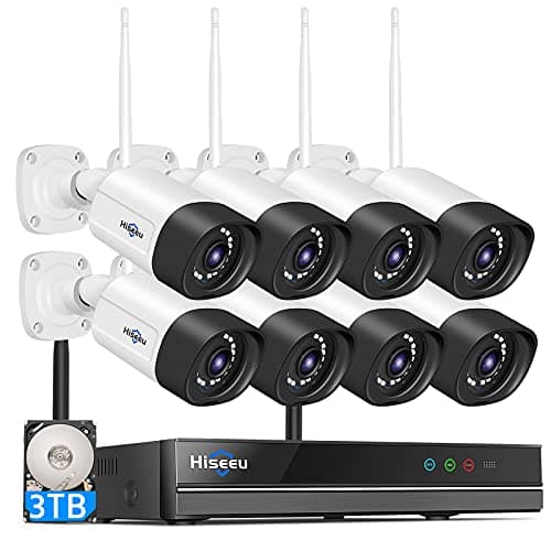 Hiseeu Wireless Security Camera System Outdoor, 5MP WiFi Camera for Home, 16CH WiFi-Pro 8 Cam-Kit, 2-Way Audio, Color Night Vision, IP66 Waterproof, 3TB Storage, 24/7 Recording, No Monthly Fees