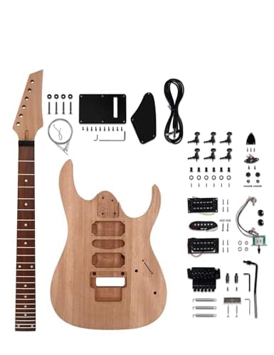 Fistrock DIY Electric Guitar Kit Beginner Kit 6 String Right Handed with Mahogany Body Mahogany Neck Rosewood Fingerboard Black Hardware Build Your Own Guitar JS Series.