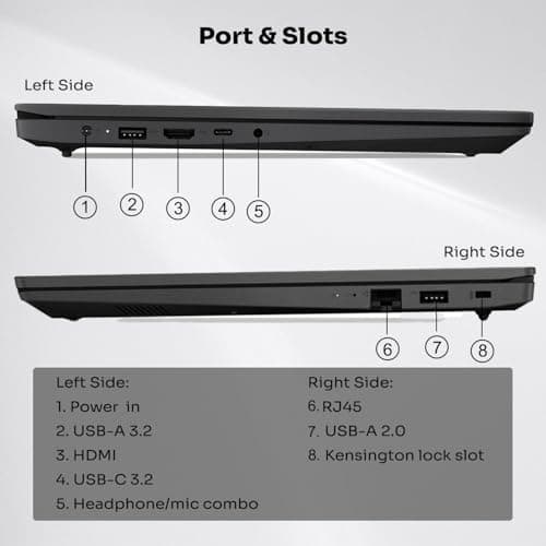 Lenovo V-Series V15 Business Laptop, 15.6" FHD Display, AMD Ryzen 7 7730U, 40GB RAM, 1TB SSD, Numeric Keypad, HDMI, RJ45, Webcam, Wi-Fi, Windows 11 Pro, Black 5