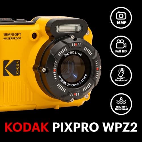 KODAK PIXPRO WPZ2 Rugged Waterproof Shockproof Dustproof WiFi Digital Camera 16MP 4X Optical Zoom 1080P Full HD Video Vlogging Camera 2.7" LCD (Yellow) 2
