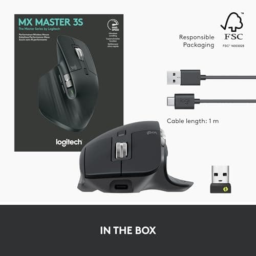 Logitech MX Master 3S Wireless Mouse Standard Edition with Logi Bolt USB Receiver, Ultra-fast Scrolling, Ergo, 8K DPI, Track on Glass, Quiet Clicks, USB-C, Bluetooth, Windows, Linux, Chrome - Graphite 4