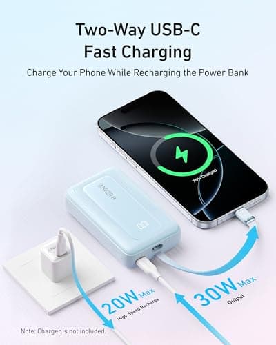 Anker Portable Charger, 10,000mAh 30W Power Bank, USB-C in and Out Fast Charging Battery Pack, Travel Essential Phone Power Bank, for iPhone 17/16/15, iPad, MacBook, Galaxy, Google, and More 5