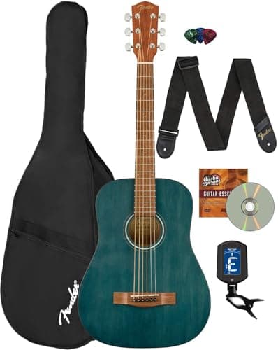 Fender FA-15 3/4-Scale Kids Steel String Acoustic Guitar - Blue Learn-to-Play Bundle with Gig Bag, Strap, Picks, Fender Play Online Lessons, and Austin Bazaar Instructional DVD