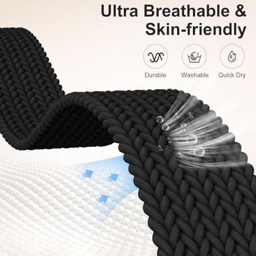 Maledan Sport Elastic Band Compatible for Fitbit Sense/Versa 3/Fitbit Versa 4/Sense 2 Bands Men Women, Breathable Nylon Stretchy Solo Loop Replacement Bands for Versa 3/ Versa 4, Black 2