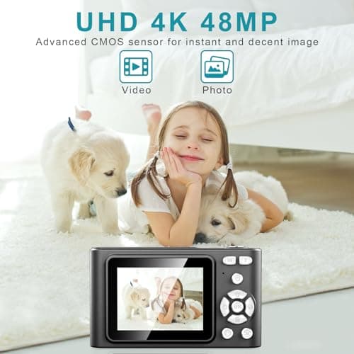 Digital Camera, Camera for Kids, UHD 4K 48MP Point and Shoot Digital Cameras with 64GB SD Card and 16X Digital Zoom Anti Shake, Compact Portable Small Gift for Boys Girls Students, Black 2