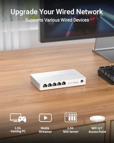 BrosTrend 5 Port 2.5GB Switch, Unmanaged Ethernet Switch for Game Console, PC, NAS, etc. 2.5 Gigabit Network Switch Fanless Plug & Play, Multi-Gigabit Switch, Desktop / Wall Mount, Lifetime Protection 3