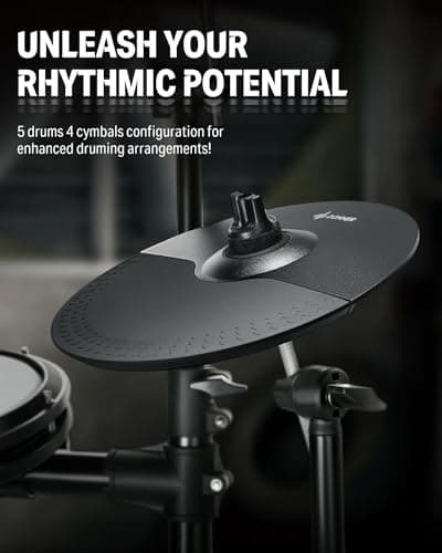 Donner DED-200X Electronic Drum Set, Electric Drum Kit with Quiet Mesh Drum Pads, 2 Cymbals w/Choke, 31 Kits and 450+ Sounds, Throne, Headphones, Sticks, USB MIDI, Melodics Lessons (5 Pads, 4 Cymbals) 3