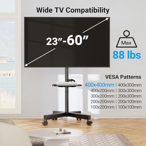 PERLESMITH Mobile TV Stand for 23-60 Inch LCD LED Flat/Curved Screen TVs, Tilt TV Cart Holds up to 88Lbs, Portable TV Stand with Laptop Shelf, Rolling TV Floor Stand Max VESA 400x400mm (PSTVMC06) 5