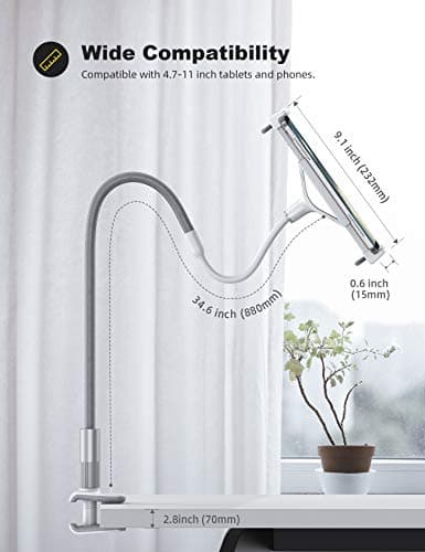 Lamicall Gooseneck Tablet Holder, Tablet Stand : Flexible Arm Clip Tablet Mount Compatible with iPad mini Pro Air, Kindle, Switch, Galaxy Tabs, More 4.7-10.5" Devices - Gray 5