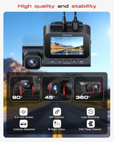 Dash Cam Front and Rear: 4K+1080P+1080P 3 Channel Dash Camera for Cars, STARVIS 2 Sensor Dash Camera with HDR Night Vision, 24H Parking Mode Car Camera with GPS, Free 64GB Card 5