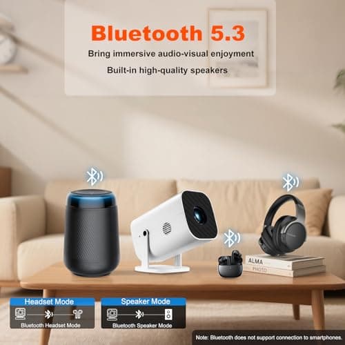 【Built-in APPS & Electric Focusing & Auto Keystone】Mini Projector With Wifi And Bluetooth, 1080P Portable Projector, Movie Projector for Bedroom, Supports Smartphones/TV Stick/iPad/PS5/Laptop/HDMI/USB 5
