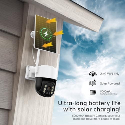 EYEEDGE Solar Security Cameras Wireless Outdoor, 2.4GHz Dual WiFi Cameras for Home Security, Battery Powered Outside Camera with Human Detection,Color Night Vision,2-Way Talk,Siren Alarm（2-Pack） 2