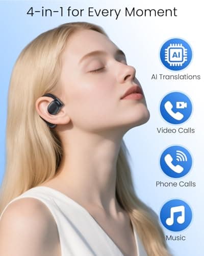 AI Translation Earbuds Real Time 164 Languages 80H Playtime Translator Ear Buds Audifonos Traductores Inglés Español Wireless Earphones Bluetooth Headphones for Travel Business Meeting Learning Black 5
