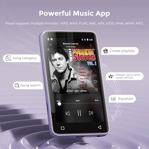 innioasis 80GB MP3 Player with Bluetooth and WiFi, MP3 Player for Kids with Spotify, Spotify Kids, Pandora, Audible, 4.0" Touch Screen Music Player with Parental Controls, Up to 1TB (White+ Purple) 3