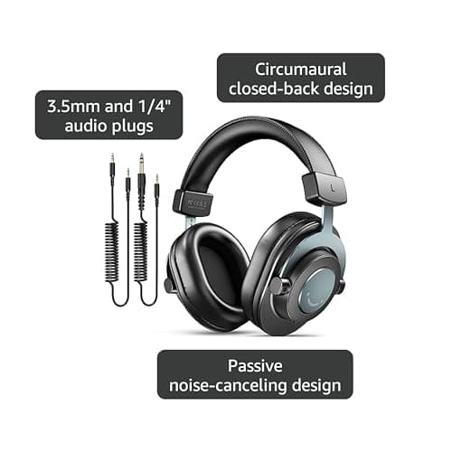 FIFINE Studio Monitor Headphones for Recording, Wired Headphones with 50mm Driver, Over Ear Headset with Detachable Cables 3.5mm or 6.35mm Jack, Black, on PC/Mixer/Amplifier-H8 4