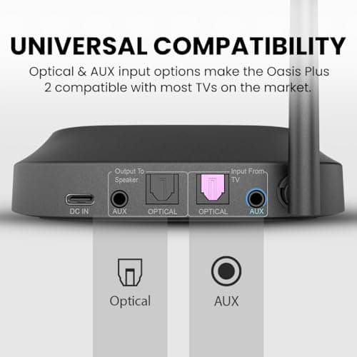 Avantree Oasis Plus 2 Bluetooth 5.3 Transmitter for TV w/Optical or AUX Output, Wireless Adapter for Headphones/Speaker, aptX-Adaptive, Remote Volume Control, Soundbar Passthrough 5