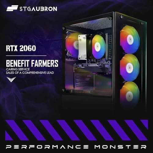 STGAubron Gaming PC Desktop Computer, AMD Ryzen 5 2600 up to 3.9G, GeForce RTX 2060 6G, 16G DDR4, 512G SSD, 600M WiFi, BT 5.0, RGB Fan x4, Windows 11 Home 2