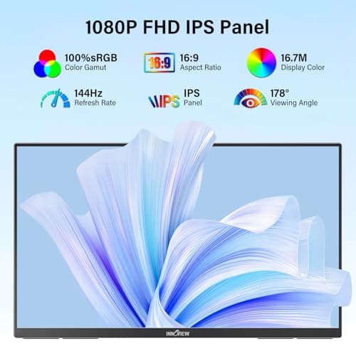 InnoView 23.8" Large Portable Monitor, FHD 144HZ 100% SRGB IPS USB-C HDMI Work Home Gaming Second Monitor 1080P W/180°Adjustable Stand for Laptop, MacBook, Phones 2