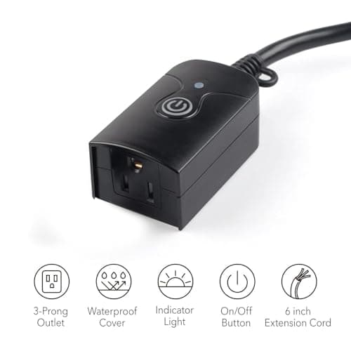 HBN Outdoor Indoor Wireless Remote Control 3-Prong Outlet Weatherproof Heavy Duty 15 A Compact 1 Remote 3 Outlets with Remote 6-inch Cord 100ft Range ETL Listed (Battery Included) 2