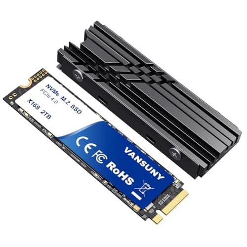 Vansuny 2TB NVMe M.2 SSD,M2 2280 PCIe 4.0 Internal Solid State Drive,Read Up to 7300MB/s with Heatsink and Screwdrivers for PS5 Consoles PC Gaming Design