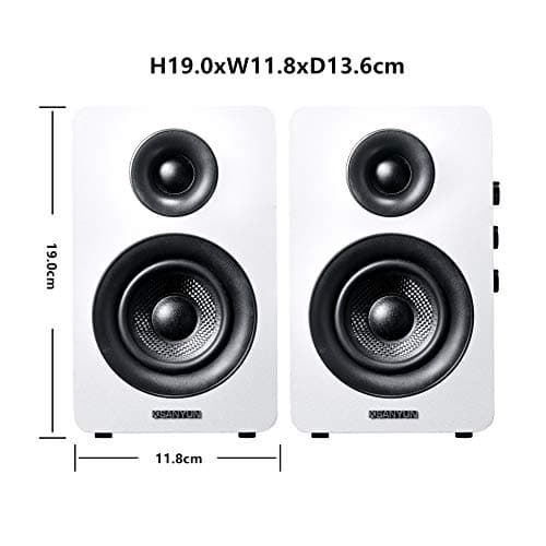 Sanyun SW208 3" Active Bluetooth 5.0 Bookshelf Speakers – 60W Carbon Fiber Speaker Unit - Built-in 24bit DAC Dynamic 3D Surround Sound 2.0 Computer PC Monitor Gaming (Pair, White) 2
