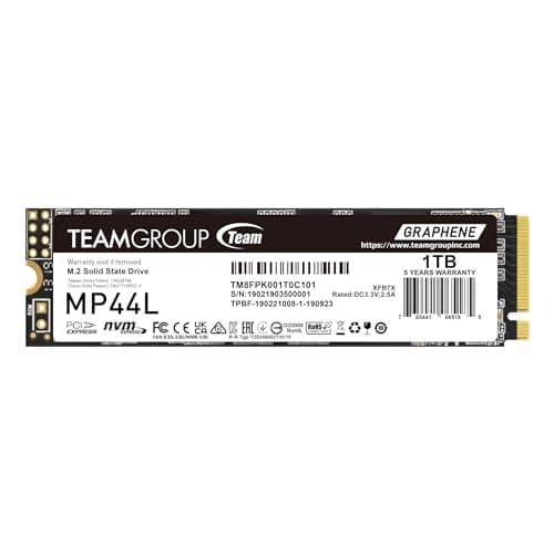 TEAMGROUP MP44L 1TB SLC Cache NVMe 1.4 PCIe Gen 4x4 M.2 2280 Laptop&Desktop SSD (R/W Speed up to 5000/4500MB/s) TM8FPK001T0C101
