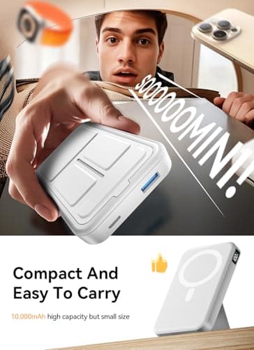 Gxorul Magnetic Portable Charger, 10000mAh Power Bank with Leather Foldable Stand - Travel Essentials, USB-C 20W Fast Charging for Magsafe Battery Pack, Compatible with iPhone 17/16/15/14/13 Series 5