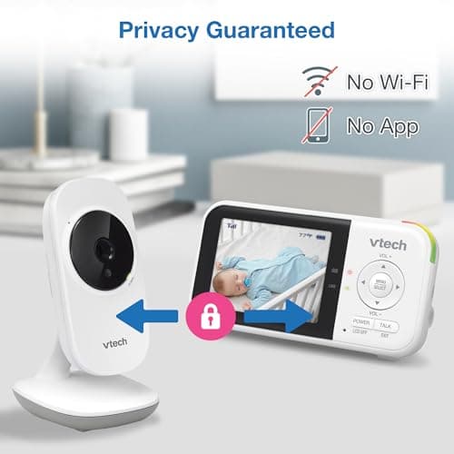 VTech VM819 Baby Monitor with Camera and Audio, 2.8” Screen Portable Baby Camera, Night Vision, 2-Way Audio, Temperature Sensor and Lullabies, Secure Transmission No WiFi, Ideal for Baby/Elderly/Pet 4