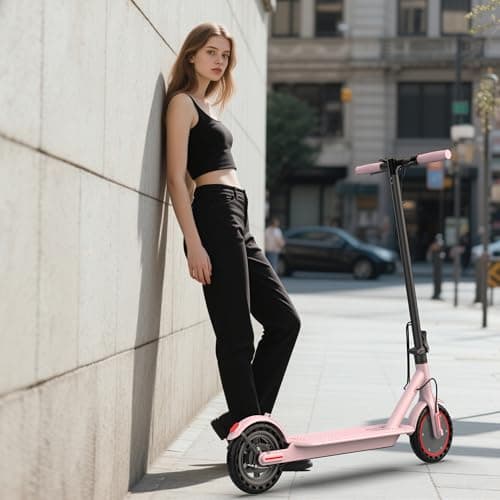 Roinside Electric Scooter - 8.5" Solid Tires, 350W Motor, Up to 19 MPH and 15 Miles Long-Range Commuting Foldable Scooter for Adults with Dual Braking System and Smart App, Pink 5