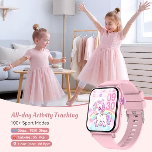 Smart Watch for Kids, 12 Puzzle Games HD Touch Screen Watches, Step Counter, Heart Rate and Sleep Monitor, Flashlight, Music Player,12/24 hr Educational Toys Birthday Gifts for Girls Ages 6-12 (Pink) 3