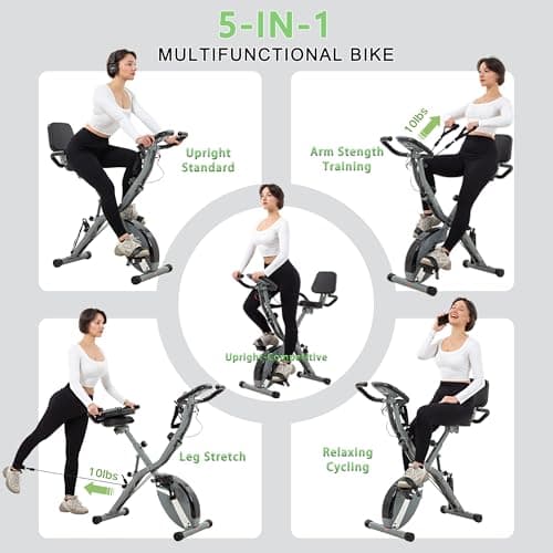 BARWING Stationary Exercise Bike for Home Workout, 5 IN 1 Foldable Indoor Cycling Bike for Seniors, 350LB Capacity, 16-Level Magnetic Resistance, Seat Backrest Adjustments 2