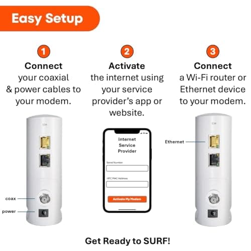 ARRIS SURFboard S34 DOCSIS 3.1 Multi‑Gig Cable Modem | 2.5Gbps + 1Gbps Ethernet Ports | Xfinity, Cox, Spectrum for Cable Internet Plans up to 2.5Gbps Next Gen Upstream. Modem Only, Router Required 3