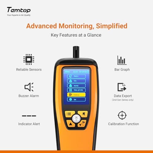 Temtop Air Quality Monitor CO2 Detector Professional Carbon Dioxide PM2.5 PM10 Formaldehyde Temperature and Humidity Monitor w/Audio Alarm Data Export (M2000 2nd) 5