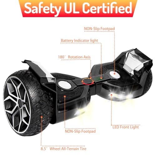 EMAXUSA, 8.5” All Terrain Hover Board, Off Road Self Balancing Scooter with Bluetooth and LED Lights, UL2272 Safety Certified (Black) 2