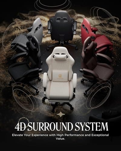 GTPLAYER Gaming Chair with Speakers, Video Game Chairs with Footrest, PC Gamer Chairs for Adults - Padded High Back Ergonomic Reclining Silla Gamer, Linkage Armrest, Ace Pro, Ivory 5