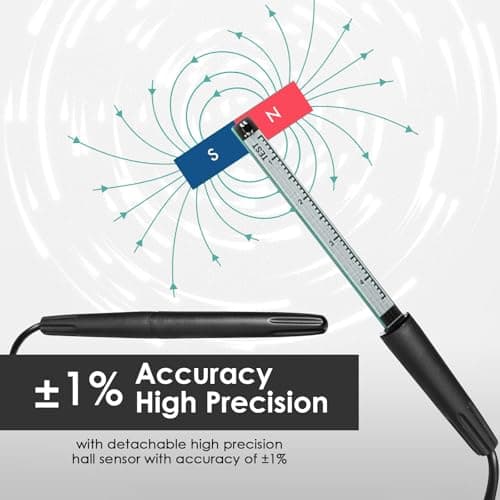 Gauss Meter Rechargeable Tesla Meter with ±1% Precision Hall Probe, 0~2500mT/0~25000Gs Magnetometer Magnetic Field Strength and Pole Tester with Data Logging & Alarm for Research, Laboratory 3