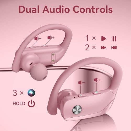 bmani Ear Buds Wireless Earbuds Bluetooth Headphones with 80H Playtime LED Display Case, Over-Ear Hook with Mic, Stereo Sound, Easy Button Controls, Sports Earphones for Running Workout Gym Pink 4