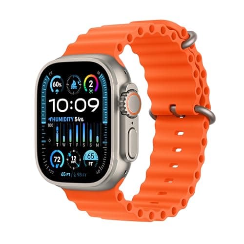 Apple Watch Ultra 2 [GPS + Cellular 49mm] Smartwatch with Rugged Titanium Case & Orange Ocean Band One Size. Fitness Tracker, Precision GPS, Action Button, Extra-Long Battery Life