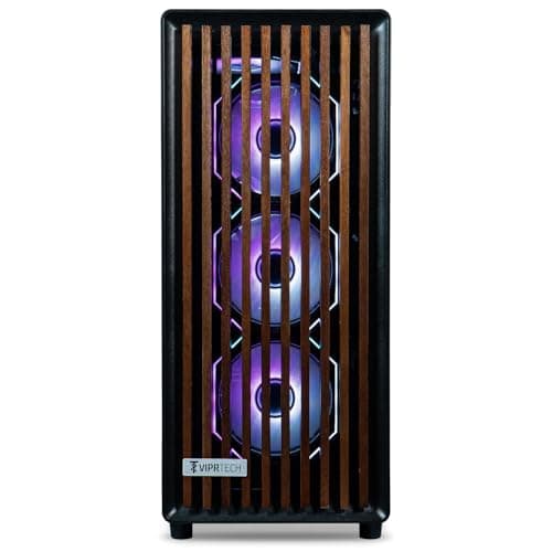 ViprTech Overlord 3.0 Wood Gaming PC - AMD Ryzen 7 7700 (5.3Ghz Liquid Cooled), RTX 5070 Ti 16GB, 32GB DDR5 RGB, 2TB NVMe SSD, 1000W Gold, Keyboard Mouse, VR-Ready, WiFi BT, Computer Desktop, Black 2