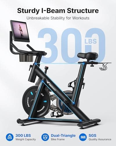 MERACH Exercise Bike, Magnetic Resistance Stationary Bike with Screen, 300lbs Indoor Cycling Bike with Exclusive App, Comfortable Bike Seat, Tablet Mount and Fitness Courses for Weight Loss 5