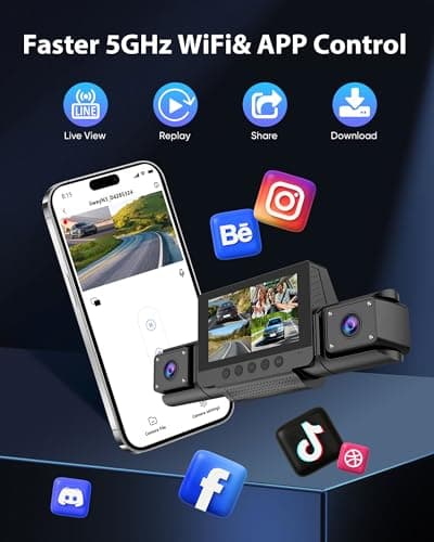 4-Channel 360° Dash cam Front and Rear FHD 1080P 180° Rotating Side-View Camera APP Control reversing Display Collision Detection Parking Monitoring Loop Recording | Suitable for sedans and SUVs 4