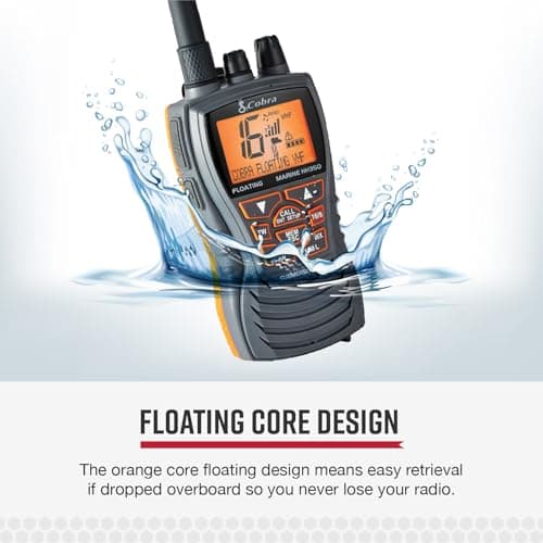 Cobra MR HH350 FLT Handheld Floating VHF Marine Radio - 6 Watt, Submersible, Noise Cancelling Mic, Backlit LCD Display, NOAA Weather, and Memory Scan, Grey 2
