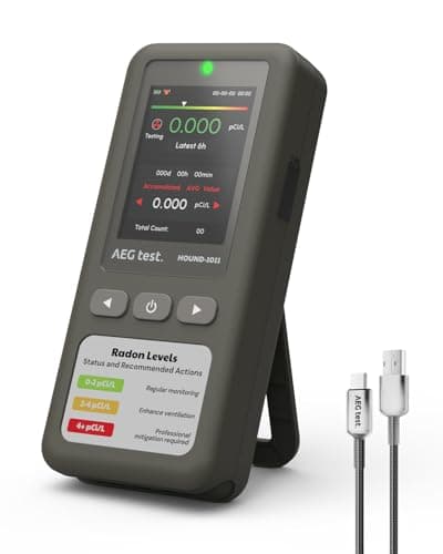AEGTEST HOUND-1011 Portable Radon Detector for Home, Lightweight, High-Accuracy Sensor, 45-Day Monitoring, Easy-to-Use Radon Tester, Short- & Long-Term in pCi/L or Bq/m³ for Basement – Gray