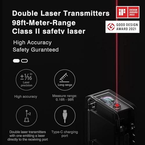 HOTO Laser Measuring Tool, Pocket-Size 98Ft Digital Laser Tape Measure ±2mm Accuracy, USB-C Rechargeable, OLED Display, Ft/M/in Unit Conversion, Real-time Data Sync, Cool Gadgets for Men & Home Use 4
